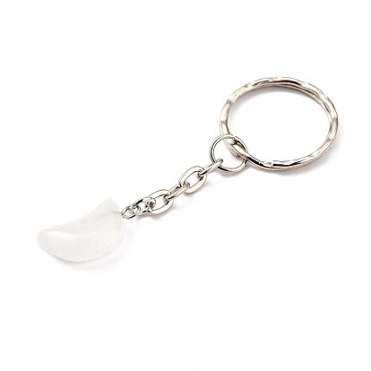 Gemstone Keychain, with Platinum Plated Iron Split Key Rings, Moon