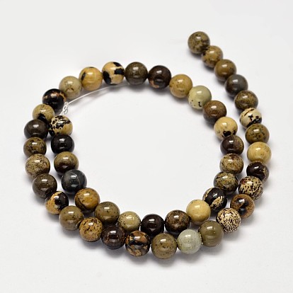 Round Natural Dendritic Jasper Beads Strands, Chohua Jasper, 8mm, Hole: 1mm, about 47pcs/strand, 15.4 inch