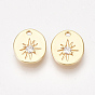 Brass Charms, Nickel Free, Real 18K Gold Plated, with Cubic Zirconia, Oval with Star, Clear