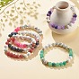 5Pcs 5 Color Natural Weathered Agate(Dyed) & Howlite Round Beaded Stretch Bracelets Set, Gemstone Jewelry for Women