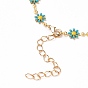 Golden Brass Flower Enamel Links Bracelets, with Brass Curb Chains & Lobster Claw Clasps
