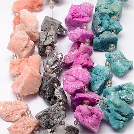 Electroplated Natural Agate Bead Strands, Druzy Agate, Nuggets, Dyed