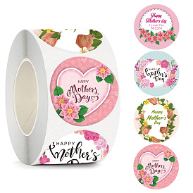 Round Dot Mother's Day Paper Self Adhesive Festive Stickers Rolls, Floral Gift Decals