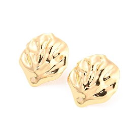 Rack Plating Brass Stud Earring Findings, with Hole, Textured Shell