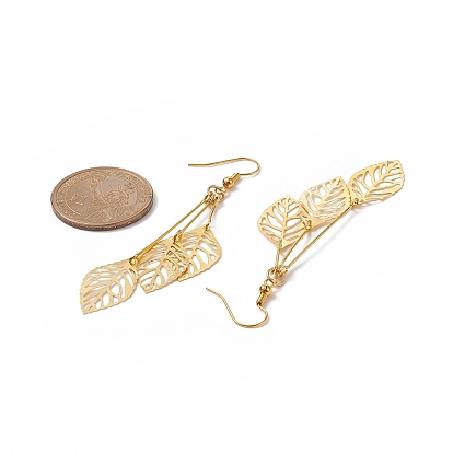 Iron Hollow Leaf Dangle Earrings, Brass Earring for Women