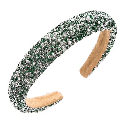 Bandas para el cabello con diamantes de imitación y perlas, Accesorios para el cabello de tela ancha para mujeres y niñas.