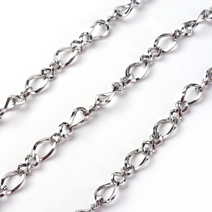 Ion Plating(IP) 304 Stainless Steel Figaro Chains, Figure 8 Chain, with Spool, Unwelded