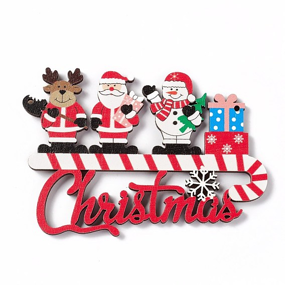 Christmas Decoration Wooden Door Plate, Wood Big Pendants for Door Hanging, Word Christmas with Reindeer/Stag & Santa Claus & Snowman & Gift Boxes