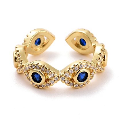 Anillo de puño mal de ojo con circonitas cúbicas, anillo abierto de latón chapado en oro real 18k para mujer, sin plomo y el cadmio