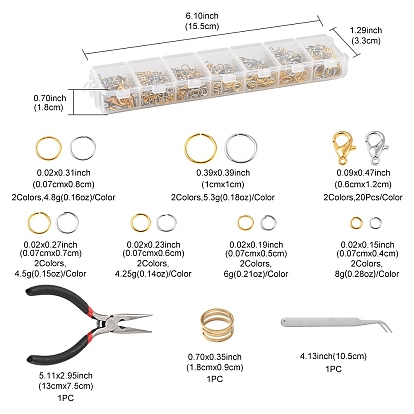 Kit de recherche de fabrication de bijoux de bricolage, y compris les fermoirs à pince de homard en alliage de zinc, fer Anneaux ouverte, pinces, anneaux en laiton, pince à épiler