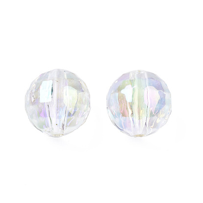UV Plating Transparent Rainbow Iridescent Acrylic Beads, Faceted Round