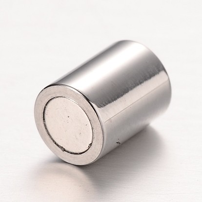 Textured 304 Stainless Steel Column Magnetic Clasps with Glue-in Ends, 20x12mm, Hole: 6mm