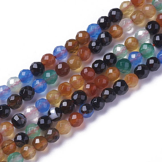 Naturelles multicolores perles d'agate brins, facette, ronde
