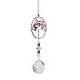 K9 grandes décorations pendantes en verre de cristal, capteurs de soleil suspendus, avec des perles de puces améthyste, ovale avec arbre de vie