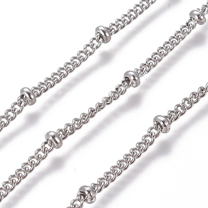 304 Stainless Steel Curb Chains, Satellite Chains, with Rondelle Beads, with Spool, Soldered