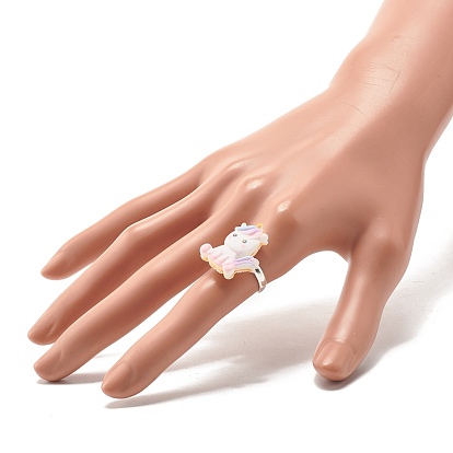 Resin 3D Unicorn Adjustable Rings, Cartoon Brass Finger Ring for Women