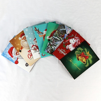 Diy рождественская тема алмазная живопись наборы поздравительных открыток, включая бумажную карту, бумажный конверт, смола стразы, алмазная липкая ручка, поднос тарелка и клей глина