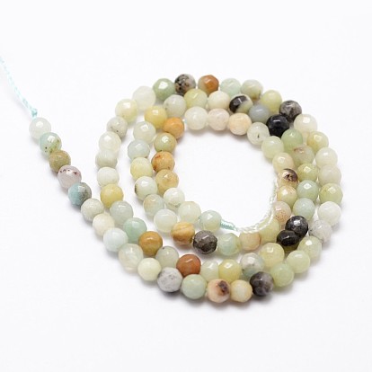 Natural Flower Amazonite Beads Strands, Faceted, Round, Colorful