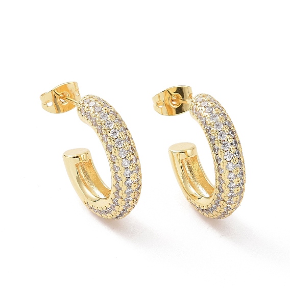Aretes de anillo con circonita cúbica transparente, pendientes de medio aro de latón para mujer