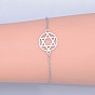 201 Stainless Steel Link Bracelets, for Jewish, with Lobster Claw Clasps, Flat Round with Star of David