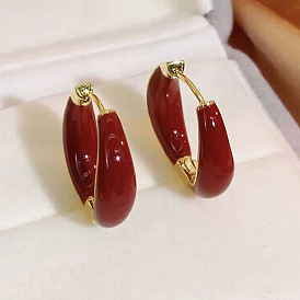 Red Oil Drip Ear Clip Earrings - Vintage, Minimalist, Versatile, Design Sense, Ear Cuff.