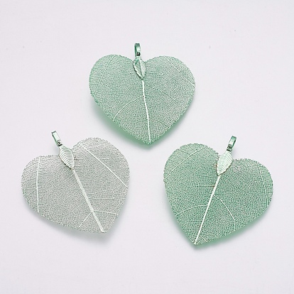 Pendentifs de feuilles naturelles, avec les accessoires en laiton, cœur