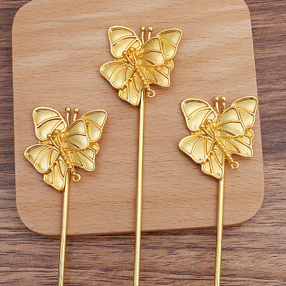 Iron Hair Stick Findings, with Alloy Enamel Settings, Double Butterfly