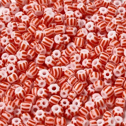 Opaque Colours Seep Glass Seed Beads, Round Hole, Round with Stripe Pattern