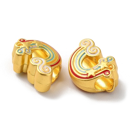 Rack Plating Alloy Enamel European Beads, Large Hole Beads, Cadmium Free & Lead Free, Rainbow with Cloud, Matte Gold Color