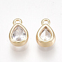Brass Cubic Zirconia Charms, Drop, Clear, Nickel Free