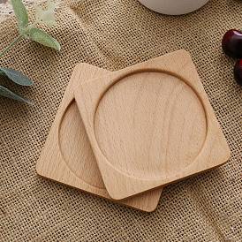 Beech Wood Cup Mats, Square Coaster with Round Tray