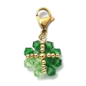 Clover Glass Pendant Decoration, with 304 Stainless Steel Lobster Claw Clasps