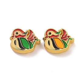 Alloy Beads, with Enamel, Mandarin Duck, Matte Gold Color