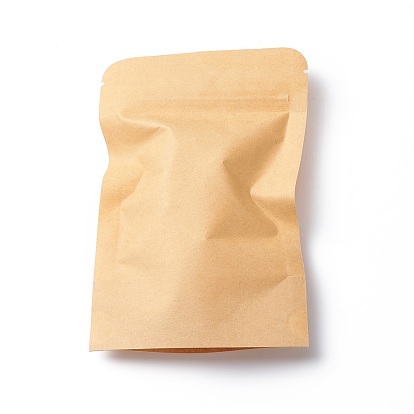 Bolsa de papel con cierre de cremallera de embalaje de papel kraft biodegradable ecológico, bolsa de pie, con ventanas, Rectángulo