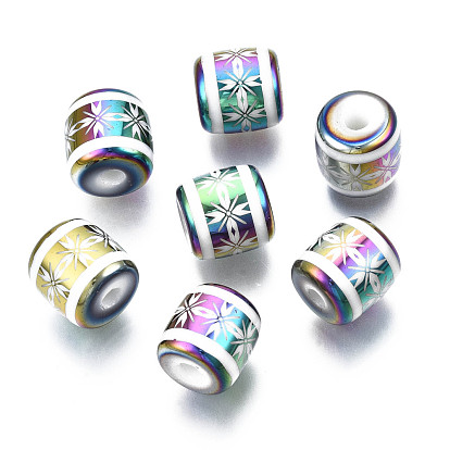 Perles en verre electroplate, colonne avec motif de fleurs