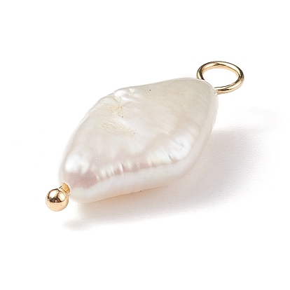 Colgantes de perlas keshi naturales, encanto de rombo, perla cultivada de agua dulce, con trabillas de latón chapado en oro real 18k
