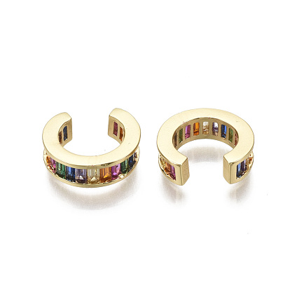 Brass Micro Pave Cubic Zirconia Cuff Earrings, Ring, Colorful, Nickel Free