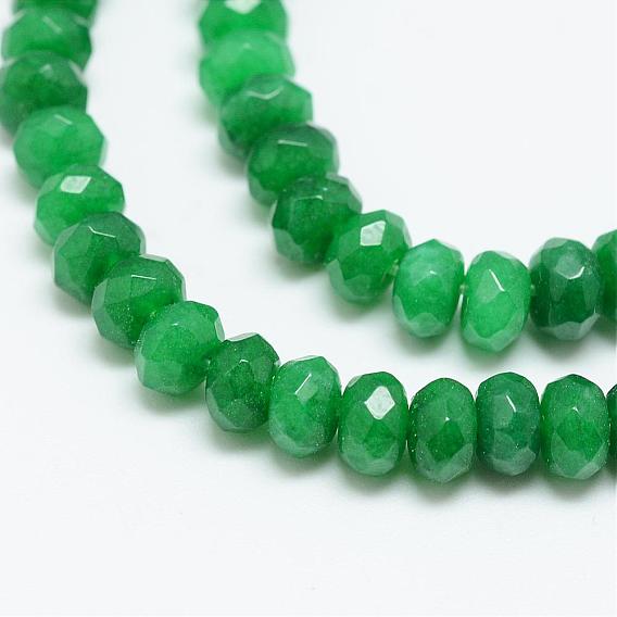 Blanc brins de perles de jade naturels, teint, facette, rondelle