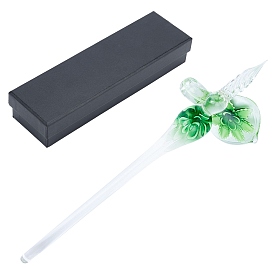 Ensemble de stylos et porte-stylos en verre Gorgecraft, avec motif floral et boîte d'emballage