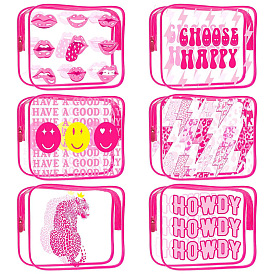 Bolsas de cosméticos de PVC transparente con estampado de labios/leopardo/cara sonriente, bolso de mano impermeable, neceser para mujer, color de rosa caliente