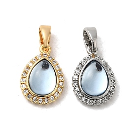Brass Micro Pave Clear Cubic Zirconia Teardrop Charms, with Resin