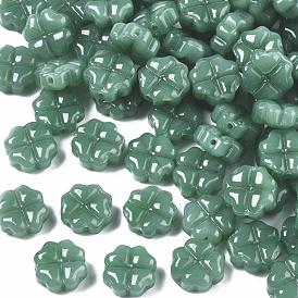 Perles de verre imprimées , jade d'imitation, trèfle