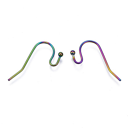 Ion Plating(IP) 304 Stainless Steel French Earring Hooks, Flat Earring Hooks, Ear Wire, with Beads