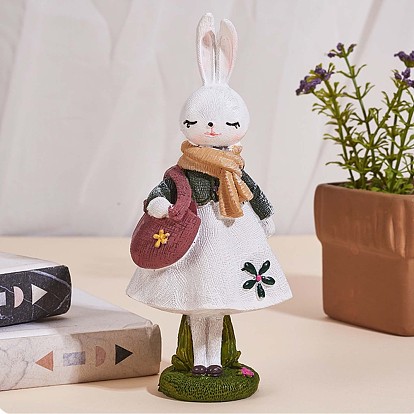 Statue de lapin debout en résine sculpture de lapin figurine de lapin de table pour la décoration de la maison de table de jardin de pelouse (blanc)