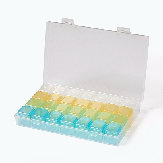 Plastic Bead Containers, Flip Top Bead Storage, Removable, 28 Compartments, Rectangle