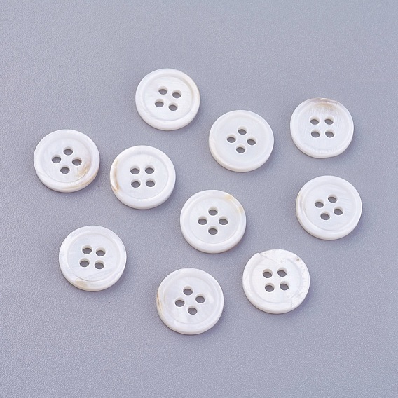 4 boutons shell -hole, non teint, plat rond