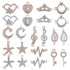 22 pcs pendentif en alliage de forme mixte et connecteur de charme, avec zircons, étoile coeur feuille charme pour bijoux collier bracelet boucle d'oreille faire de l'artisanat