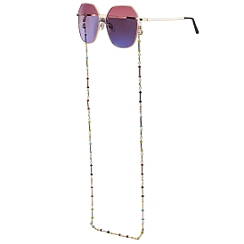 Chaînes de lunettes, tour de cou pour lunettes, avec des perles de verre rondelles, extrémités de boucle en caoutchouc, lien de barre en laiton et fermoirs à pince de homard, or