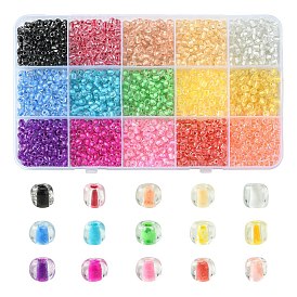 195G 15 Colors 6/0 Transparent Glass Seed Beads, Inside Colours, Round Hole, Round