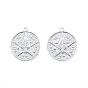 201 Stainless Steel Pendants, Flat Round with Star